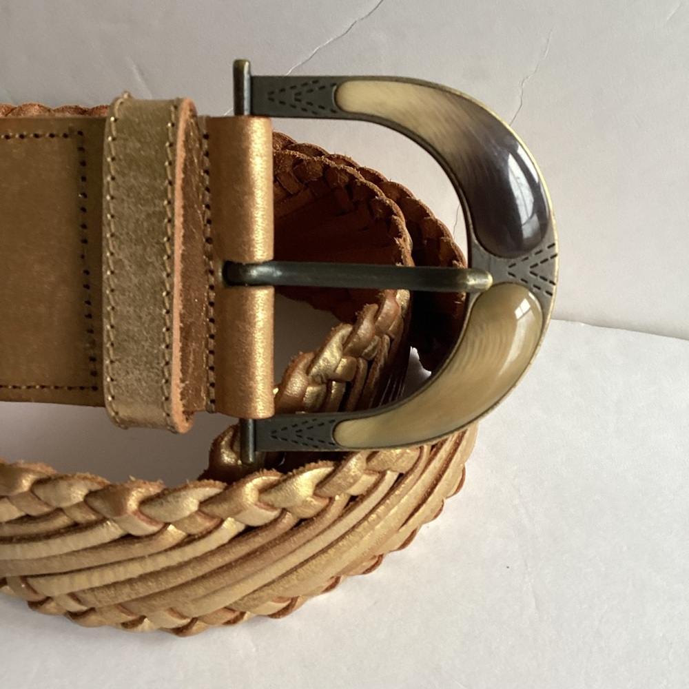 Linea Pelle Belt Small Gold Leather Braided Wide Statement - Picture 9 of 9